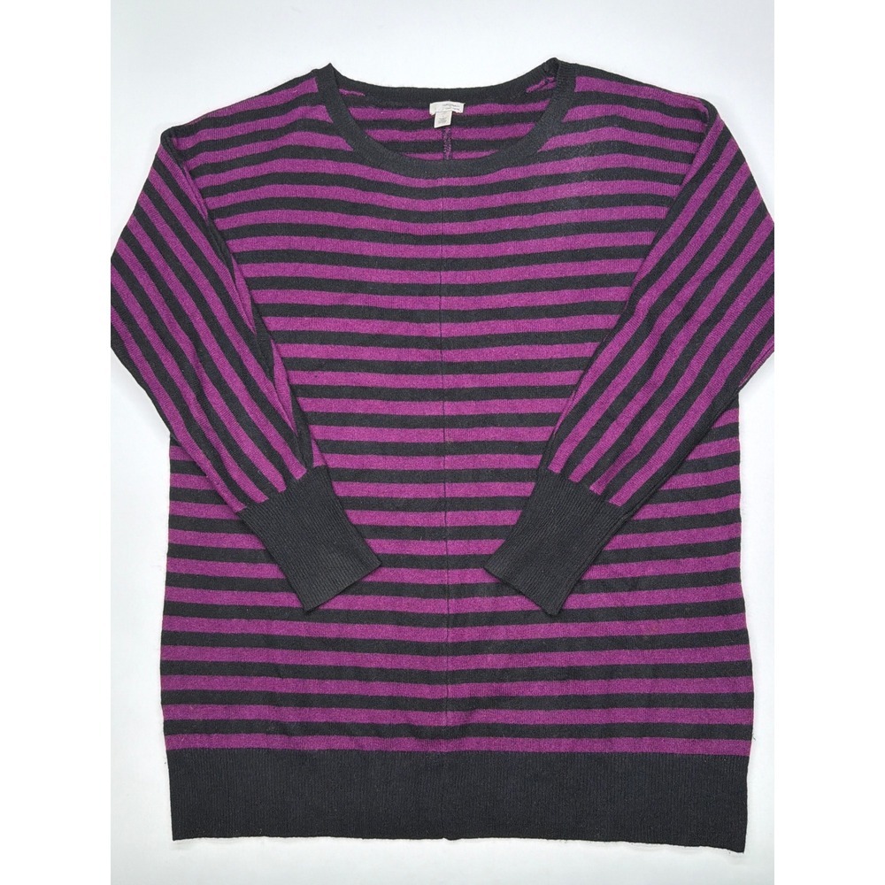 Halogen Purple Stripe Crew Neck Long‎ Sleeve Sweater Women's Size L Cashmere